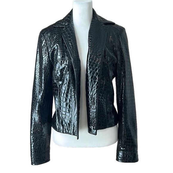 Juliana Collezione Jackets & Blazers - Juliana Collezione Black Moto Biker Croc Alligator Embossed Leather Jacket Small